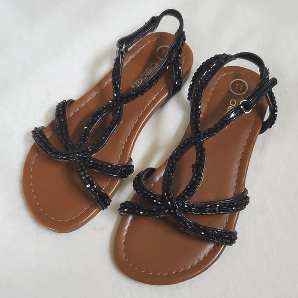 NWOT Cherokee Black Sandals Hook & Loop Closure Toddler Girls Size 11 Shoes - Picture 1 of 9